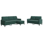 vidaXL Set de canapele cu perne, 3 piese, verde închis, catifea vidaXL Set de canapele cu perne, 3 piese, verde închis, catifea