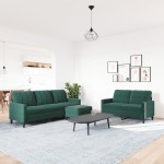 vidaXL Set de canapele cu perne, 3 piese, verde închis, catifea vidaXL Set de canapele cu perne, 3 piese, verde închis, catifea