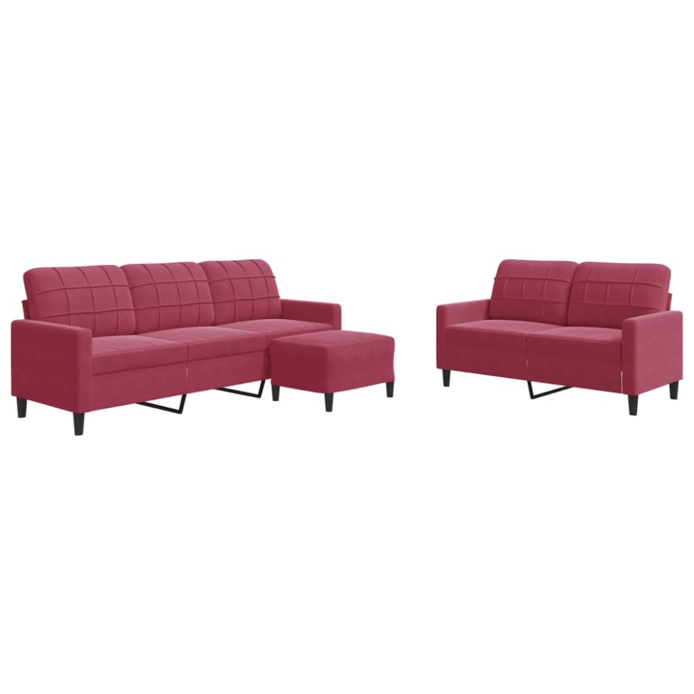 vidaXL Set canapea cu perne, 3 piese, roșu vin, catifea