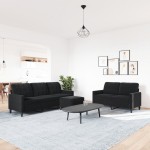vidaXL Set de canapele cu perne, 3 piese, negru, catifea vidaXL Set de canapele cu perne, 3 piese, negru, catifea
