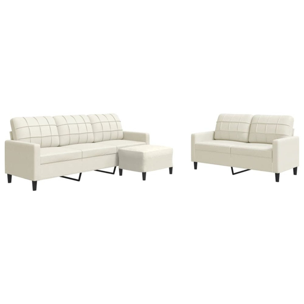 vidaXL Set de canapele cu perne, 3 piese, crem, catifea