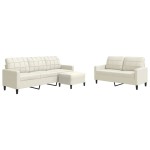 vidaXL Set de canapele cu perne, 3 piese, crem, catifea vidaXL Set de canapele cu perne, 3 piese, crem, catifea