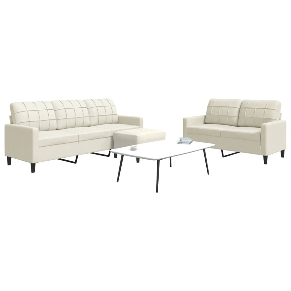 vidaXL Set de canapele cu perne, 3 piese, crem, catifea