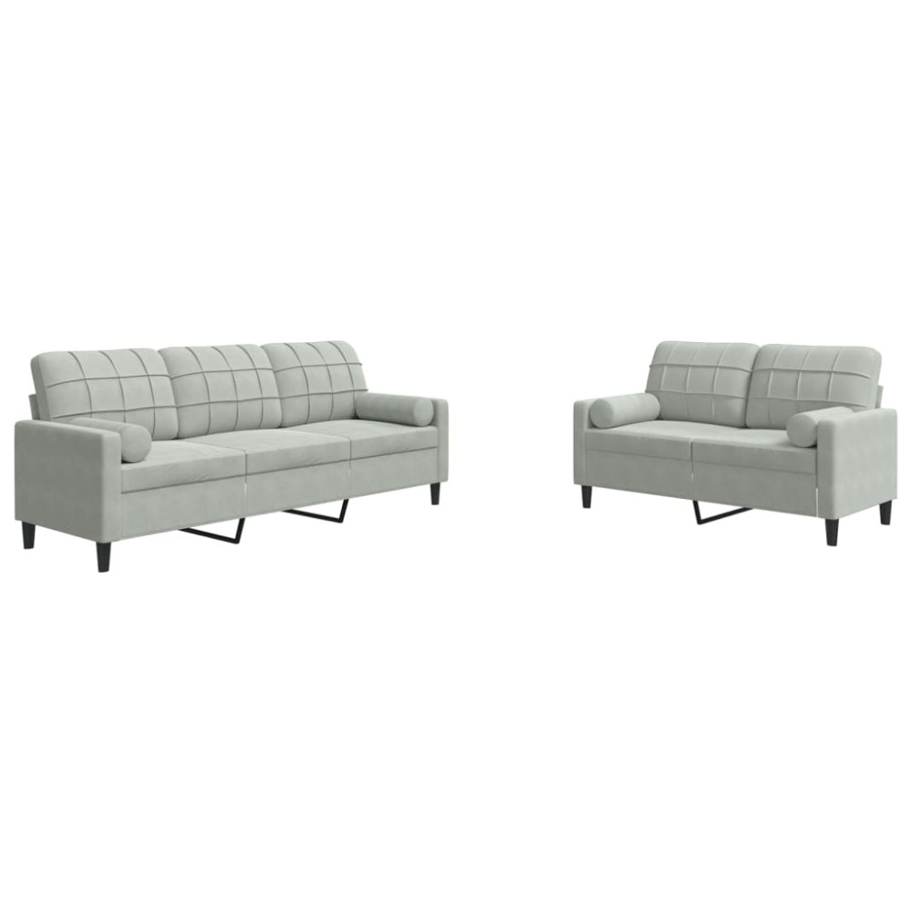 vidaXL Set de canapele cu perne, 2 piese, gri deschis, catifea