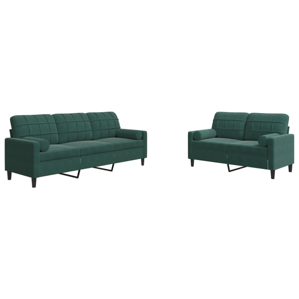 vidaXL Set canapele cu perne/rulouri, 2 piese, verde închis, catifea