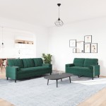 vidaXL Set canapele cu perne/rulouri, 2 piese, verde închis, catifea