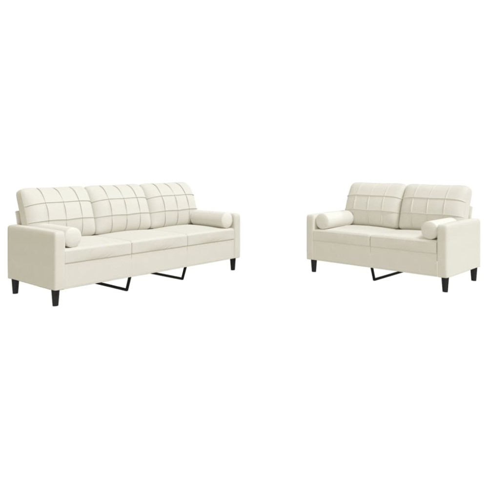 vidaXL Set de canapele cu perne/rulouri, 2 piese, crem, catifea