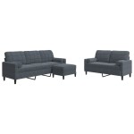 vidaXL Set de canapele cu perne/rulouri, 3 piese, gri închis, catifea vidaXL Set de canapele cu perne/rulouri, 3 piese, gri închis, catifea