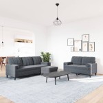 vidaXL Set de canapele cu perne/rulouri, 3 piese, gri închis, catifea vidaXL Set de canapele cu perne/rulouri, 3 piese, gri închis, catifea