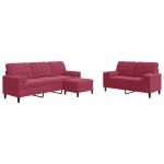 vidaXL Set canapea cu perne/rulouri, 3 piese, roșu vin, catifea vidaXL Set canapea cu perne/rulouri, 3 piese, roșu vin, catifea