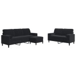 vidaXL Set de canapele cu perne/rulouri, 3 piese, negru, catifea