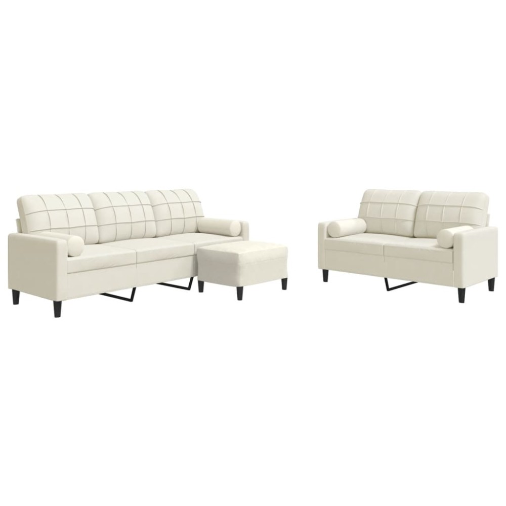 vidaXL Set de canapele cu perne/rulouri, 3 piese, crem, catifea