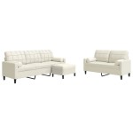vidaXL Set de canapele cu perne/rulouri, 3 piese, crem, catifea
