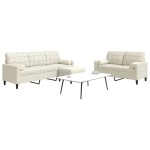 vidaXL Set de canapele cu perne/rulouri, 3 piese, crem, catifea