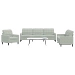 vidaXL Set de canapele cu perne, 3 piese, gri deschis, catifea