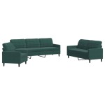 vidaXL Set de canapele cu perne, 3 piese, verde închis, catifea