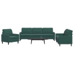 vidaXL Set de canapele cu perne, 3 piese, verde închis, catifea