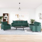 vidaXL Set de canapele cu perne, 3 piese, verde închis, catifea