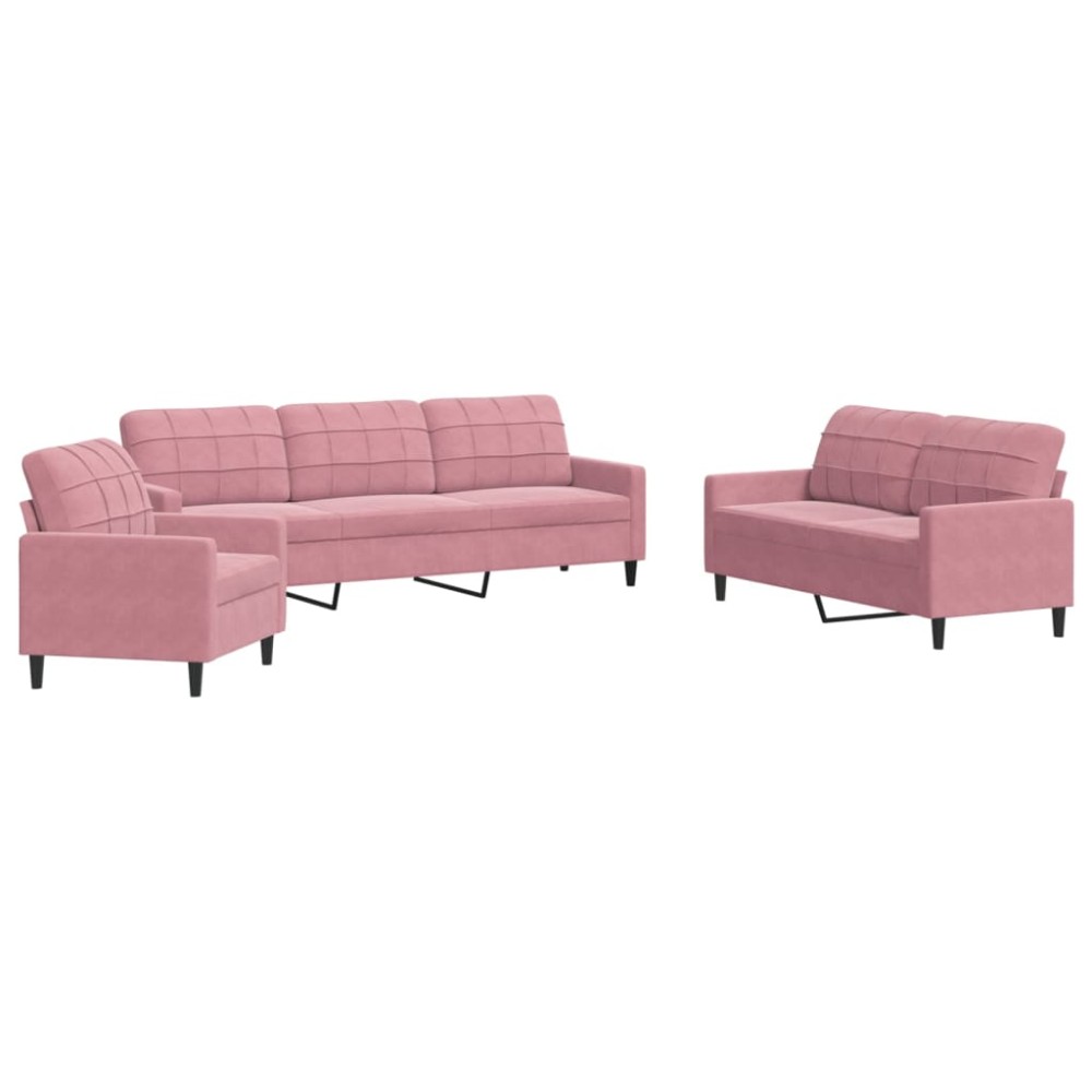 vidaXL Set de canapele cu perne, 3 piese, roz, catifea