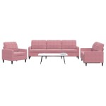 vidaXL Set de canapele cu perne, 3 piese, roz, catifea vidaXL Set de canapele cu perne, 3 piese, roz, catifea