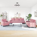 vidaXL Set de canapele cu perne, 3 piese, roz, catifea vidaXL Set de canapele cu perne, 3 piese, roz, catifea