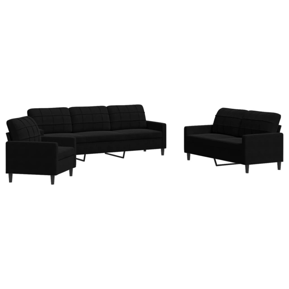 vidaXL Set de canapele cu perne, 3 piese, negru, catifea