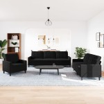 vidaXL Set de canapele cu perne, 3 piese, negru, catifea vidaXL Set de canapele cu perne, 3 piese, negru, catifea