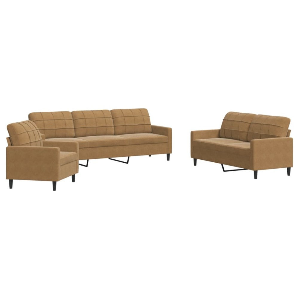 vidaXL Set de canapele cu perne, 3 piese, maro, catifea