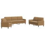 vidaXL Set de canapele cu perne, 3 piese, maro, catifea vidaXL Set de canapele cu perne, 3 piese, maro, catifea