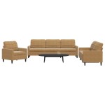 vidaXL Set de canapele cu perne, 3 piese, maro, catifea vidaXL Set de canapele cu perne, 3 piese, maro, catifea