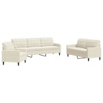 vidaXL Set de canapele cu perne, 3 piese, crem, catifea vidaXL Set de canapele cu perne, 3 piese, crem, catifea