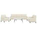 vidaXL Set de canapele cu perne, 3 piese, crem, catifea vidaXL Set de canapele cu perne, 3 piese, crem, catifea