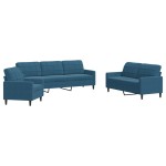 vidaXL Set de canapele cu perne, 3 piese, albastru, catifea vidaXL Set de canapele cu perne, 3 piese, albastru, catifea