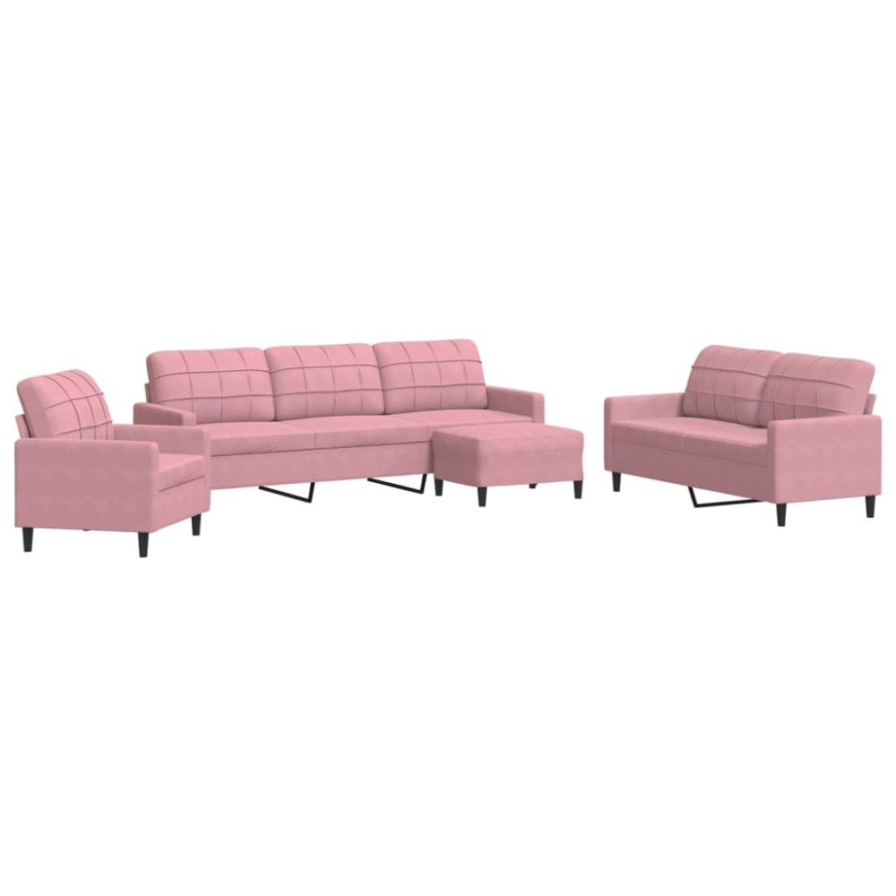 vidaXL Set de canapele cu perne, 4 piese, roz, catifea
