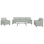 vidaXL Set de canapele cu perne, 3 piese, gri deschis, catifea vidaXL Set de canapele cu perne, 3 piese, gri deschis, catifea