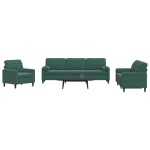 vidaXL Set canapele cu perne/rulouri, 3 piese, verde închis, catifea vidaXL Set canapele cu perne/rulouri, 3 piese, verde închis, catifea