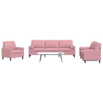 vidaXL Set canapele cu perne/rulouri, 3 piese, roz, catifea vidaXL Set canapele cu perne/rulouri, 3 piese, roz, catifea