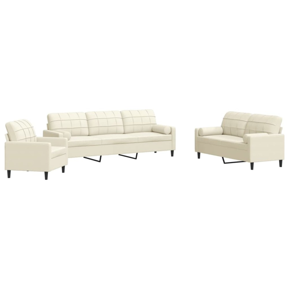 vidaXL Set de canapele cu perne/rulouri, 3 piese, crem, catifea