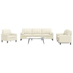 vidaXL Set de canapele cu perne/rulouri, 3 piese, crem, catifea