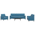 vidaXL Set de canapele cu perne/rulouri, 3 piese, albastru, catifea