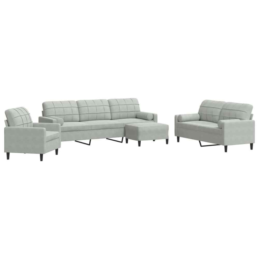 vidaXL Set de canapele cu perne/rulouri, 4 piese, gri deschis, catifea