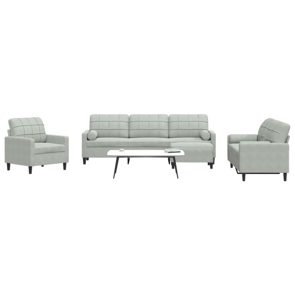 vidaXL Set de canapele cu perne/rulouri, 4 piese, gri deschis, catifea