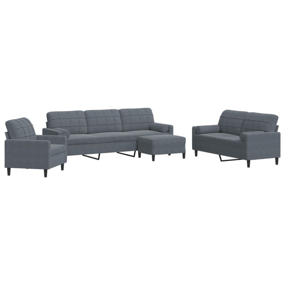 vidaXL Set de canapele cu perne/rulouri, 4 piese, gri închis, catifea
