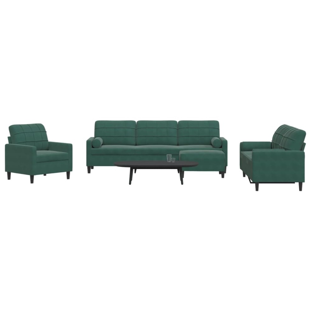 vidaXL Set canapele cu perne/rulouri, 4 piese, verde închis, catifea