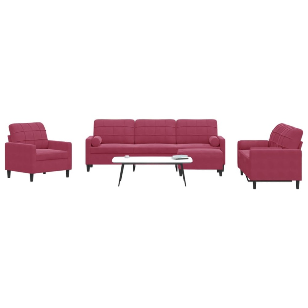 vidaXL Set canapea cu perne/rulouri, 4 piese, roșu vin, catifea