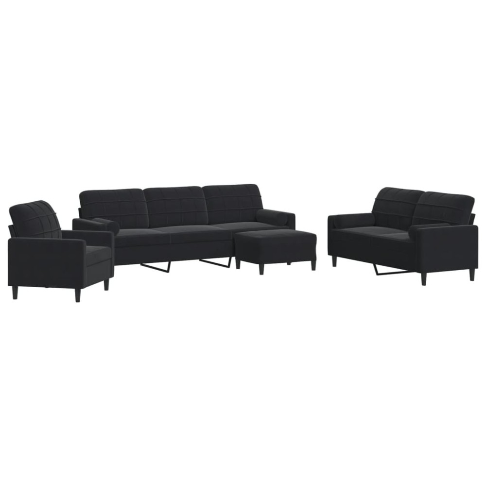 vidaXL Set de canapele cu perne/rulouri, 4 piese, negru, catifea