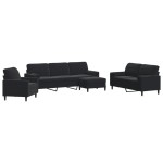 vidaXL Set de canapele cu perne/rulouri, 4 piese, negru, catifea