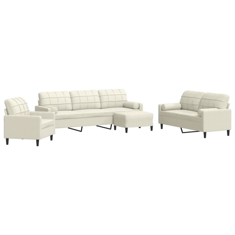 vidaXL Set de canapele cu perne/rulouri, 4 piese, crem, catifea