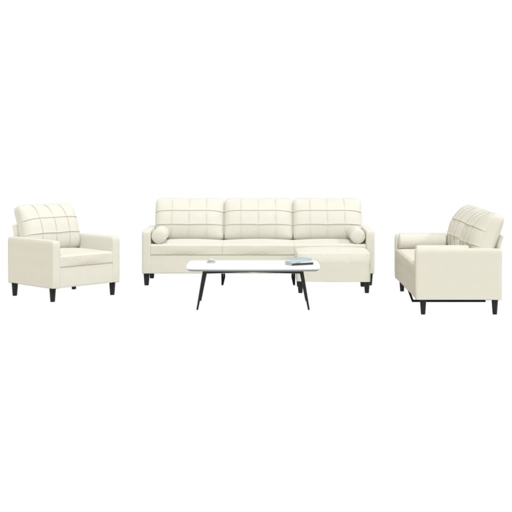 vidaXL Set de canapele cu perne/rulouri, 4 piese, crem, catifea