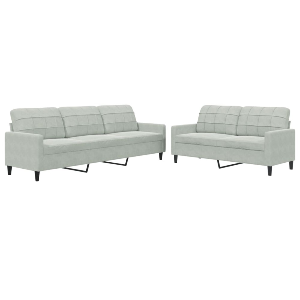 vidaXL Set de canapele cu perne, 2 piese, gri deschis, catifea